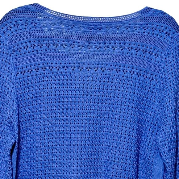 Talbots Open Weave Pointelle Split V-Neck Cotton 3/4 Sleeve Relaxed Fit Blouse - Picture 8 of 11